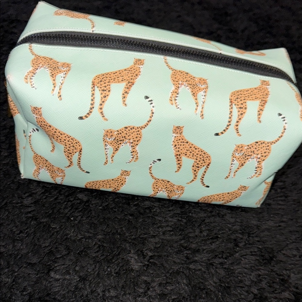 Mint Green Cheetah Print Cosmetic Bag